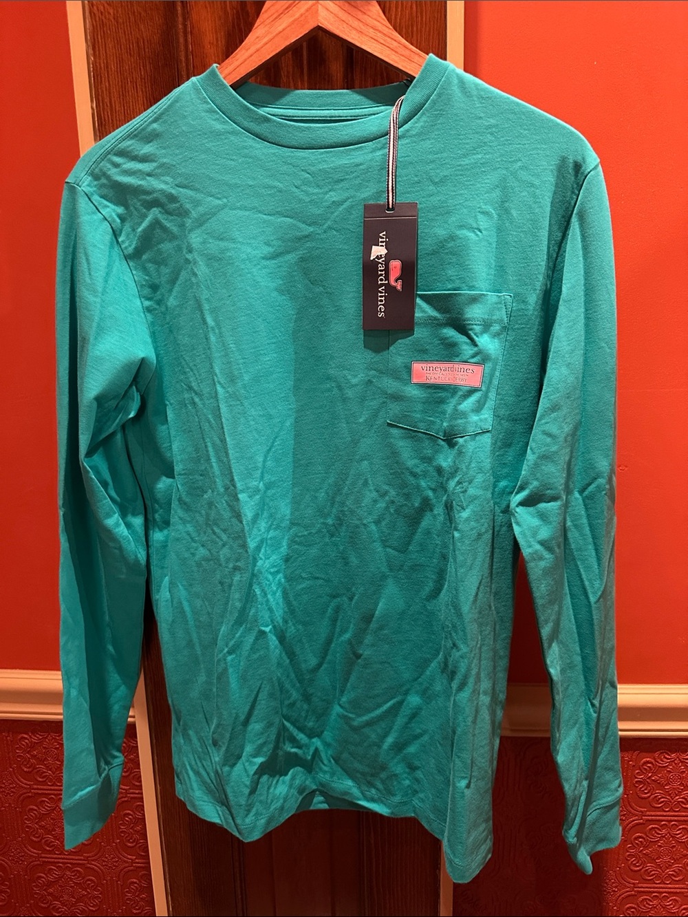 Vineyard Vines Teal Long-Sleeve Pocket Tee Kentucky Derby Caribe New with tag,XS